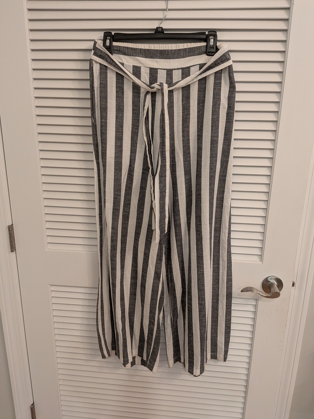 Mine Striped Wide-Leg Pants with Tie Waist - Black & White Size L